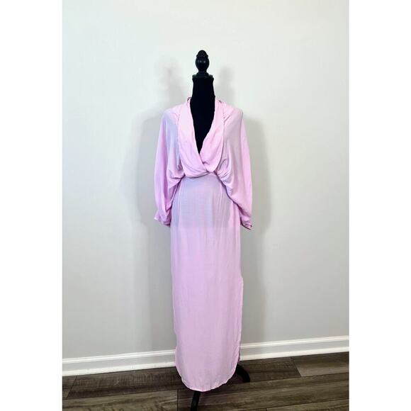 SWF Plunge Maxi Sunset Dress in Resurrection Pink Size XS Cinched Waist Kimono - Picture 1 of 5